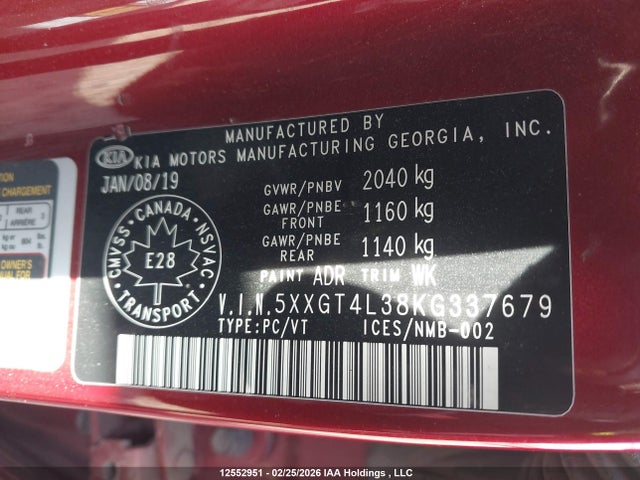 5XXGT4L38KG337679 KIA Optima
