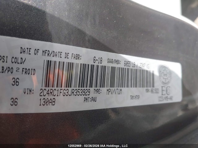 2018 Chrysler Pacifica მანქანა იყიდება აუქციონზე, vin: 2C4RC1FG3JR353929, აუქციონის ნომერი: 12552969