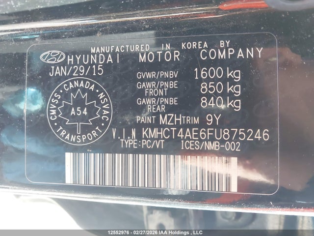 Продажа на аукционе авто 2015 Hyundai Accent Se, vin: KMHCT4AE6FU875246, номер лота: 12552976