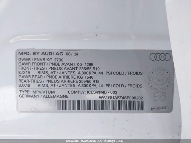 WA1GUAFZ4SP008282 Audi Q4 E-TRON