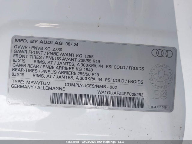 WA1GUAFZ4SP008282 Audi Q4 E-TRON