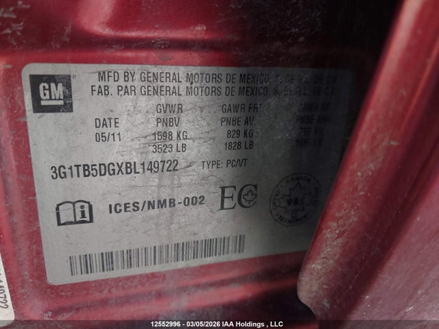 Aukcja sprzedaży 2011 Chevrolet Aveo Ls, vin: 3G1TB5DGXBL149722, numer aukcji: 12552996