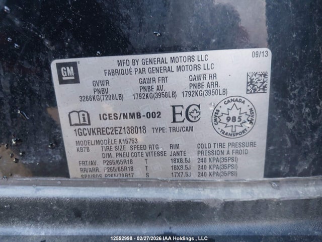 1GCVKREC2EZ138018 Chevrolet Silverado 1500 1lt/2lt