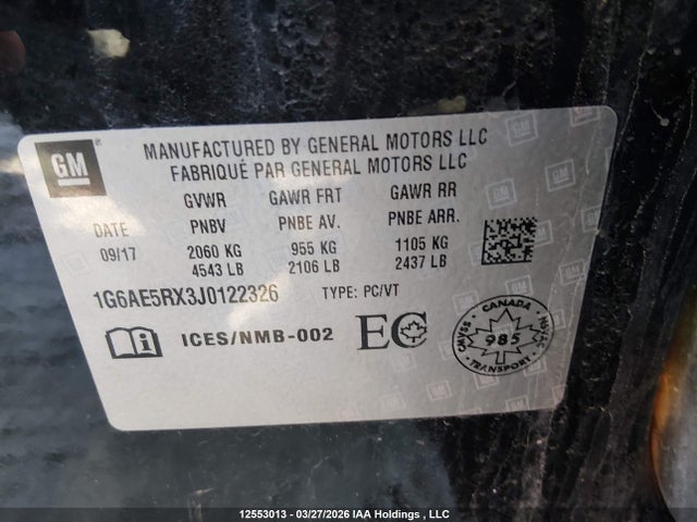 12553013 :رقم المزاد ، 1G6AE5RX3J0122326 vin ، 2018 Cadillac Ats مزاد بيع