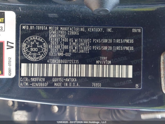 4T3BK3BB6GU125335 Toyota Venza Base V6