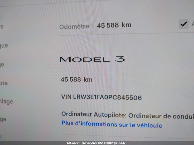 LRW3E1FA0PC845506 Tesla MODEL 3