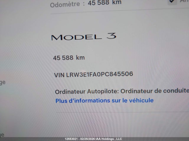 LRW3E1FA0PC845506 Tesla MODEL 3