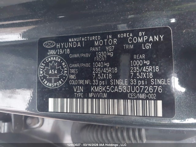KM8K5CA53JU072676 Hyundai Kona