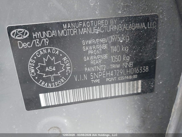 5NPEH4J29LH016338 Hyundai Sonata Ultimate