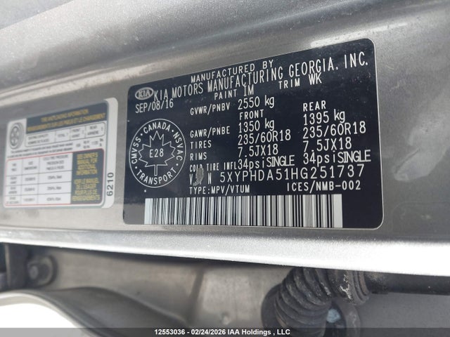 5XYPHDA51HG251737 KIA Sorento 3.3l Ex/3.3l Ex+