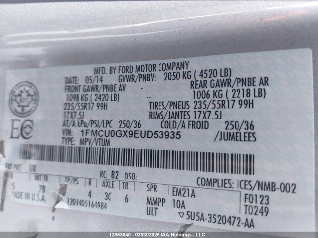 1FMCU0GX9EUD53935 Ford ESCAPE SE