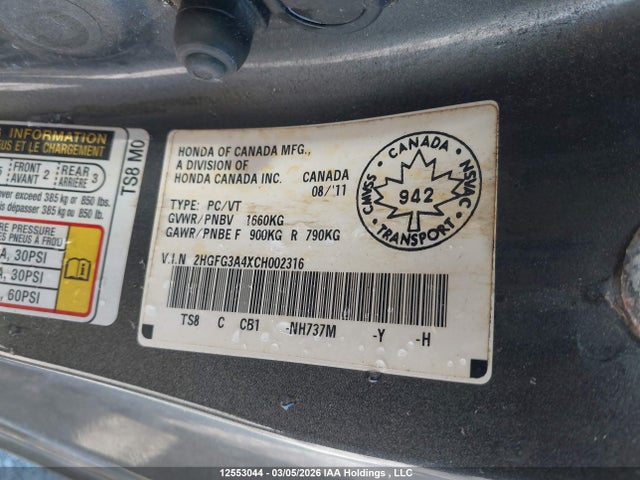 Aukcja sprzedaży 2012 Honda Civic Lx, vin: 2HGFG3A4XCH002316, numer aukcji: 12553044
