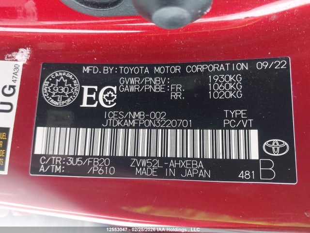 JTDKAMFP0N3220701 Toyota Prius Prime Le/xle/limited