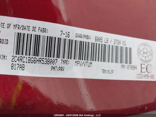 Chrysler Pacifica Touring-l 2017 2C4RC1BG6HR538007 Image 9