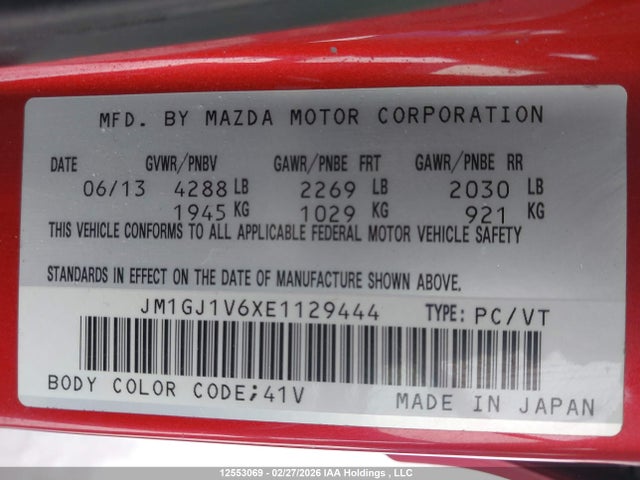 JM1GJ1V6XE1129444 Mazda 6 TOURING