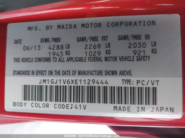 JM1GJ1V6XE1129444 Mazda 6 TOURING