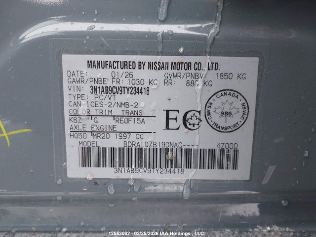 Продажа на аукционе авто 2026 Nissan Sentra Sv, vin: 3N1AB9CV9TY234418, номер лота: 12553082