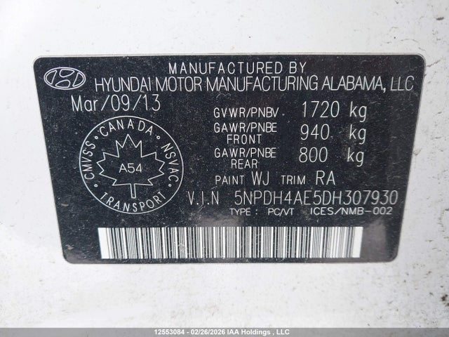 Продажа на аукционе авто 2013 Hyundai Elantra Gls/limited, vin: 5NPDH4AE5DH307930, номер лота: 12553084