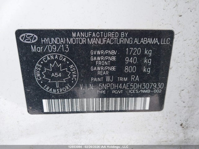 Продажа на аукционе авто 2013 Hyundai Elantra Gls/limited, vin: 5NPDH4AE5DH307930, номер лота: 12553084