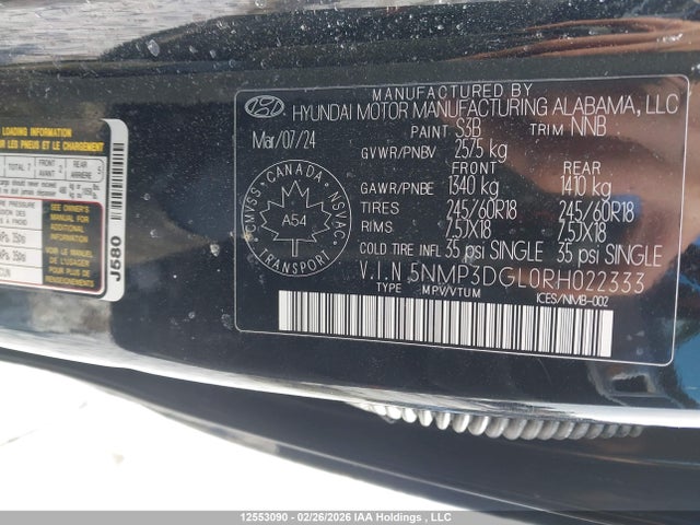 Продаж на аукціоні авто 2024 Hyundai Santa Fe Xrt, vin: 5NMP3DGL0RH022333, номер лоту: 12553090