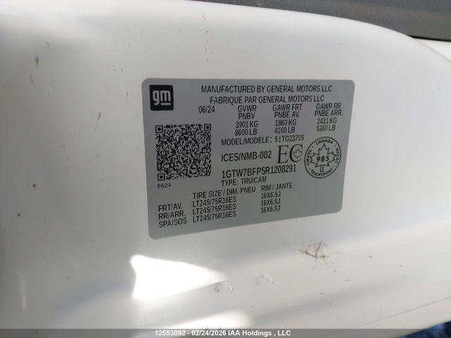 Aukcja sprzedaży 2024 Gmc Savana G2500, vin: 1GTW7BFP5R1208291, numer aukcji: 12553092