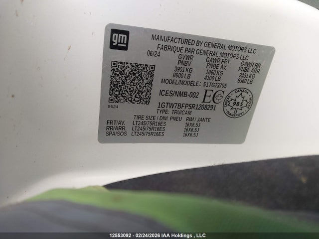 Aukcja sprzedaży 2024 Gmc Savana G2500, vin: 1GTW7BFP5R1208291, numer aukcji: 12553092
