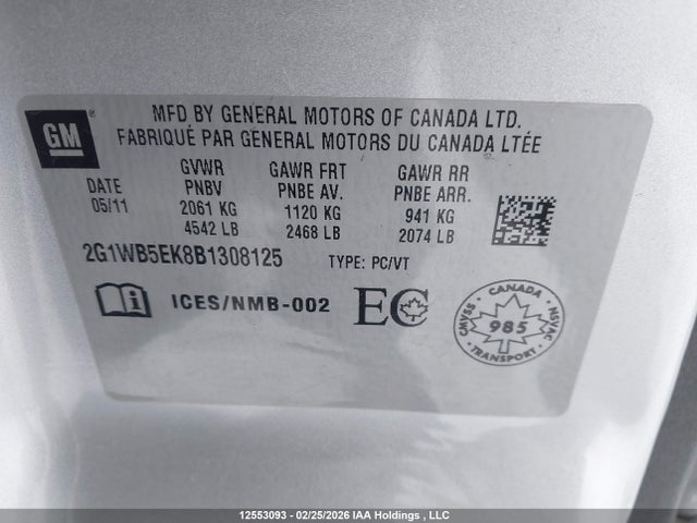 Aukcja sprzedaży 2011 Chevrolet Impala Lt, vin: 2G1WB5EK8B1308125, numer aukcji: 12553093