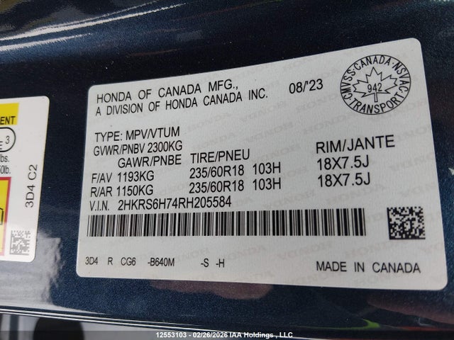 2HKRS6H74RH205584 Honda Cr-v Ex-l Hybrid