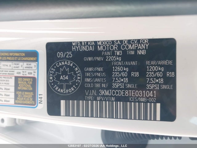 Продажа на аукционе авто 2026 Hyundai Tucson Preferred Awd With Trend Package, vin: 3KMJCCDE8TE031041, номер лота: 12553107