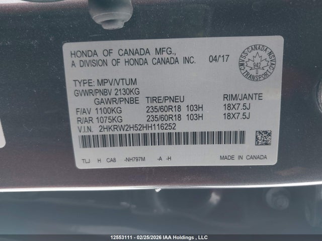 2HKRW2H52HH116252 Honda CR-V