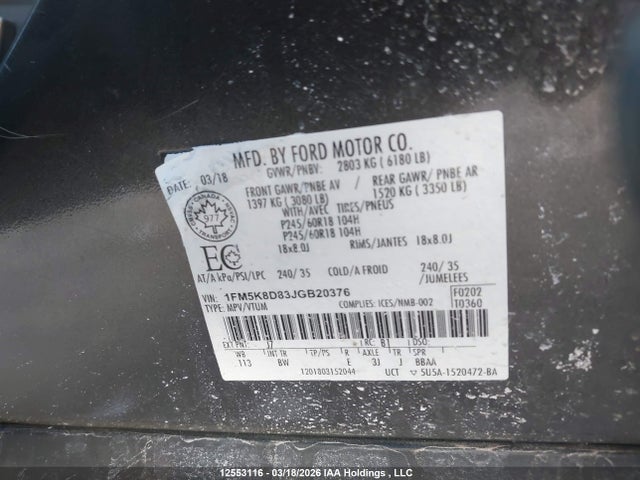 Продажа на аукционе авто 2018 Ford Explorer, vin: 1FM5K8D83JGB20376, номер лота: 12553116
