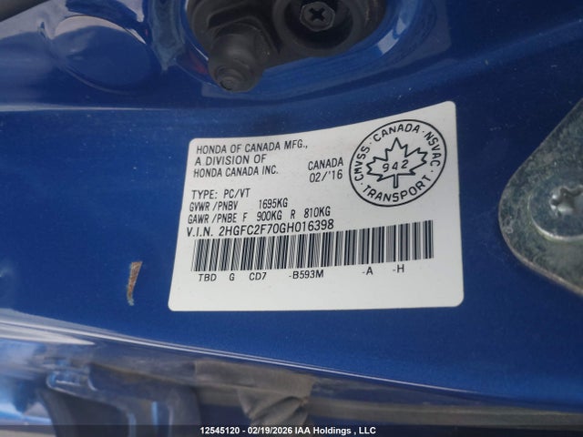 Honda CIVIC EX 2016 2HGFC2F70GH016398 Image 9