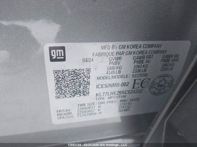 12553124 :رقم المزاد ، KL77LHE29SC024312 vin ، 2025 Chevrolet Trax Lt Fwd مزاد بيع