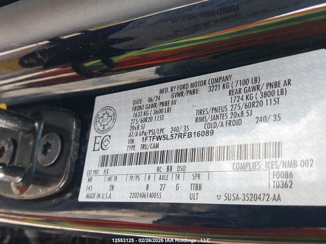 1FTFW5L57RFB16089 Ford F-150 Lariat