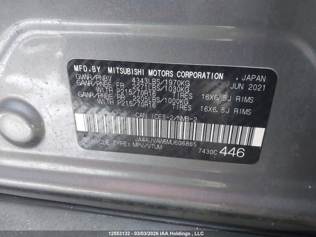 JA4AJVAW6MU606865 Mitsubishi RVR