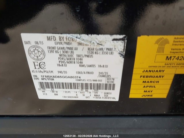 1FM5K8D85GGA80374 Ford EXPLORER XLT