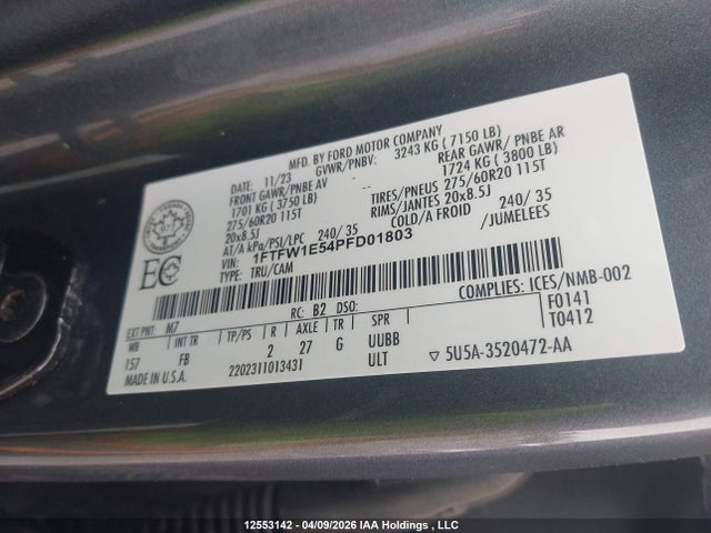 Продаж на аукціоні авто 2023 Ford F-150 Xlt, vin: 1FTFW1E54PFD01803, номер лоту: 12553142