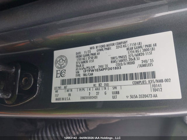 Продаж на аукціоні авто 2023 Ford F-150 Xlt, vin: 1FTFW1E54PFD01803, номер лоту: 12553142