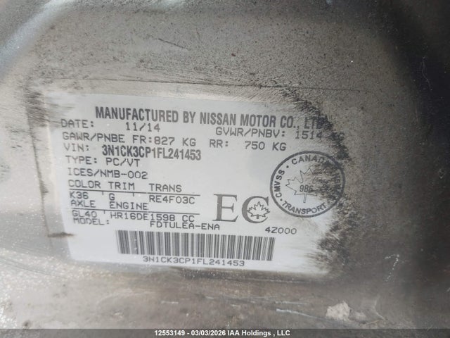 3N1CK3CP1FL241453 Nissan Micra