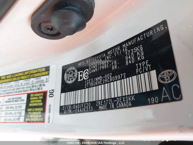 Aukcja sprzedaży 2017 Toyota Corolla, vin: 2T1BURHE2HC809972, numer aukcji: 12553154
