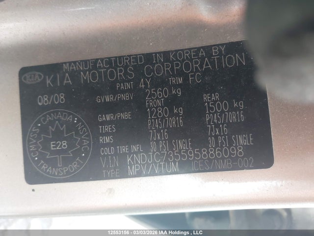 Aukcja sprzedaży 2009 Kia Sorento Lx/ex, vin: KNDJC735595886098, numer aukcji: 12553156