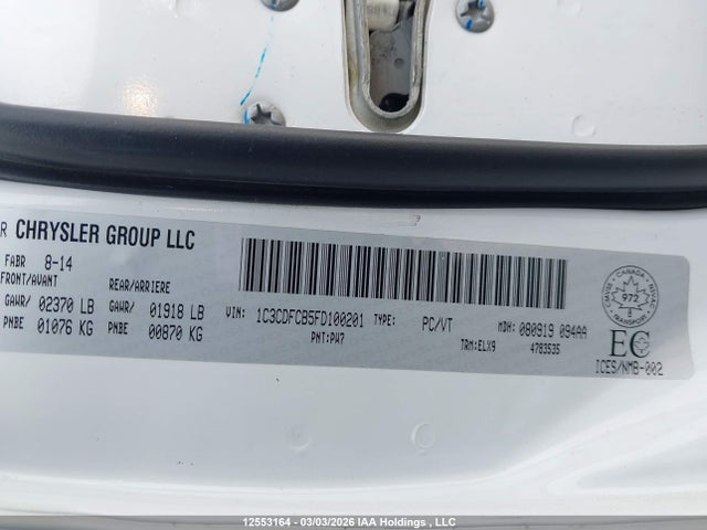 12553164 :رقم المزاد ، 1C3CDFCB5FD100201 vin ، 2015 Dodge Dart مزاد بيع