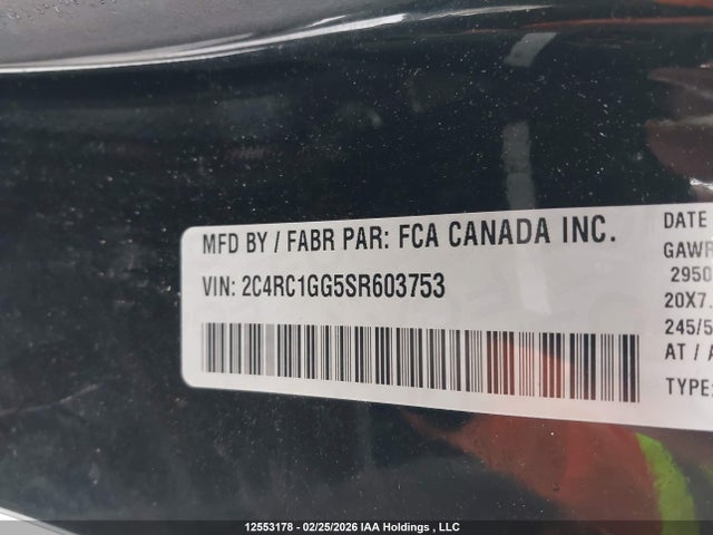 2C4RC1GG5SR603753 Chrysler Pacifica Limited