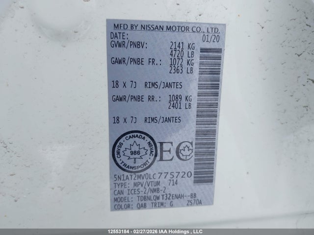 5N1AT2MV0LC775720 Nissan Rogue S/sl/sv