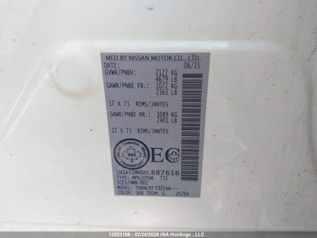 5N1AT2MV0FC887616 Nissan Rogue