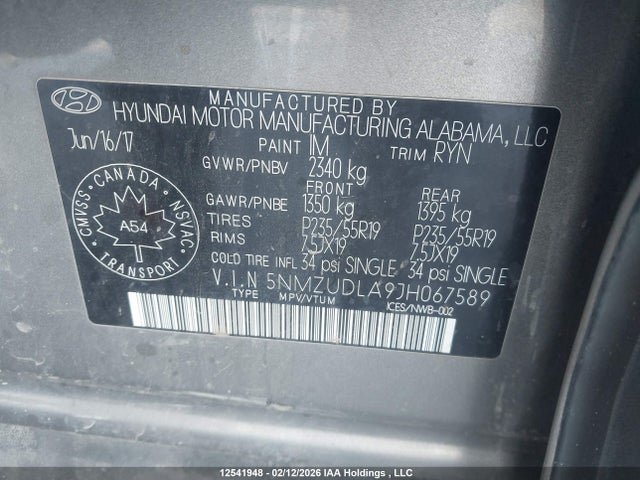 5NMZUDLA9JH067589 Hyundai Santa Fe Sport 2.0t Limited