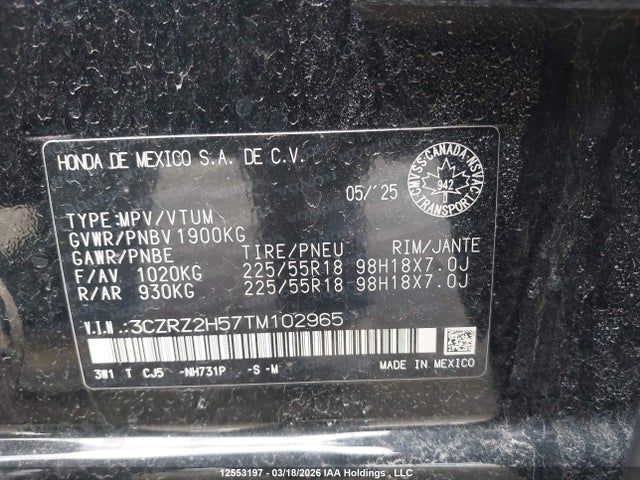3CZRZ2H57TM102965 Honda HR-V SPORT