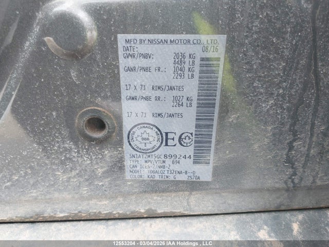 5N1AT2MT5GC899244 Nissan ROGUE S/SV