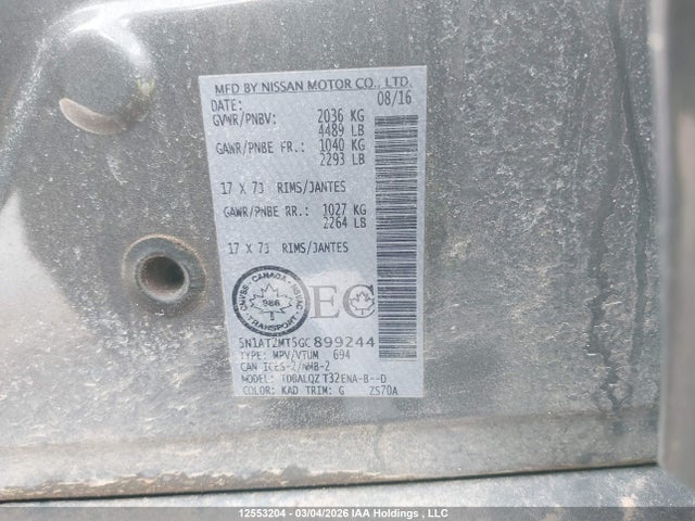 5N1AT2MT5GC899244 Nissan ROGUE S/SV