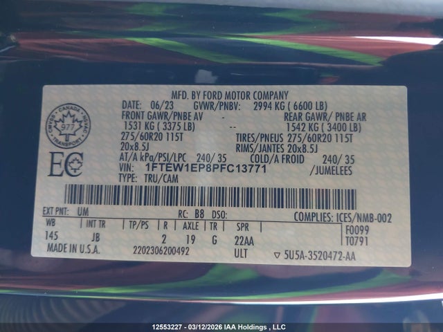 12553227 :رقم المزاد ، 1FTEW1EP8PFC13771 vin ، 2023 Ford F-150 Xl مزاد بيع